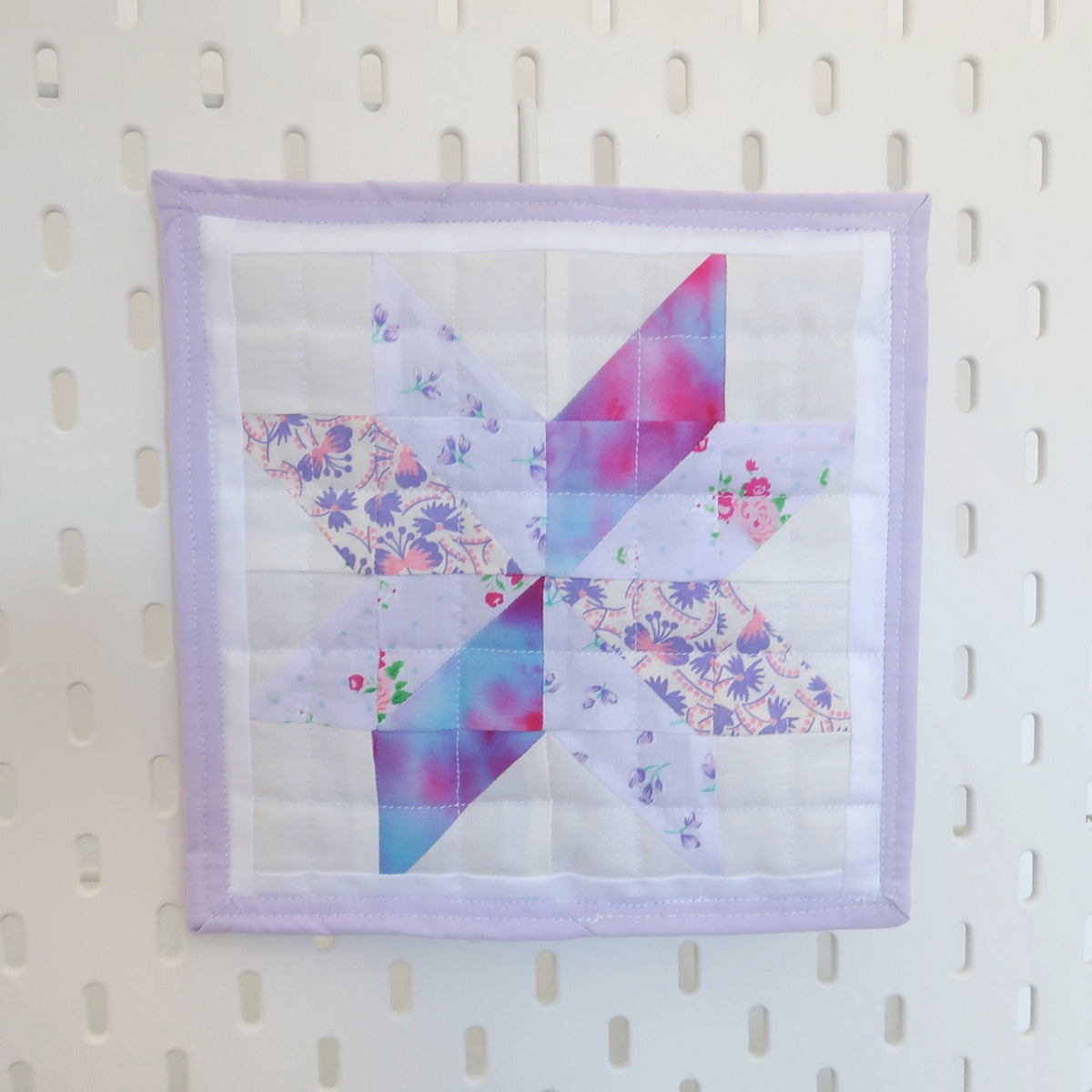 Small Lilac Wonky Scrappy Quilt Block Wall Hanging