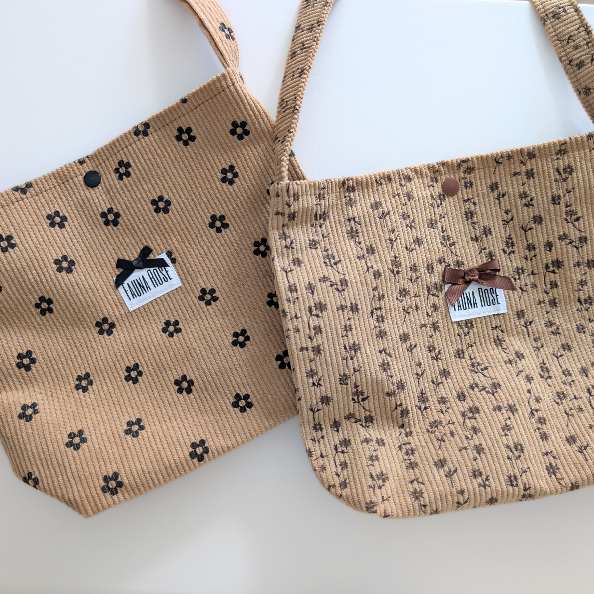 Brown Floral Mini Corduroy Tote Bag