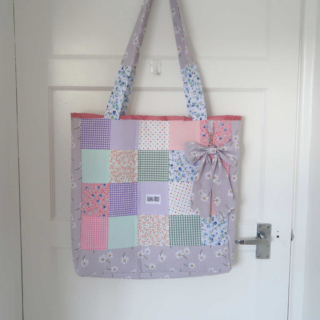 Pastel Picnic Large Tote Bag With Detachable Bow Keychain