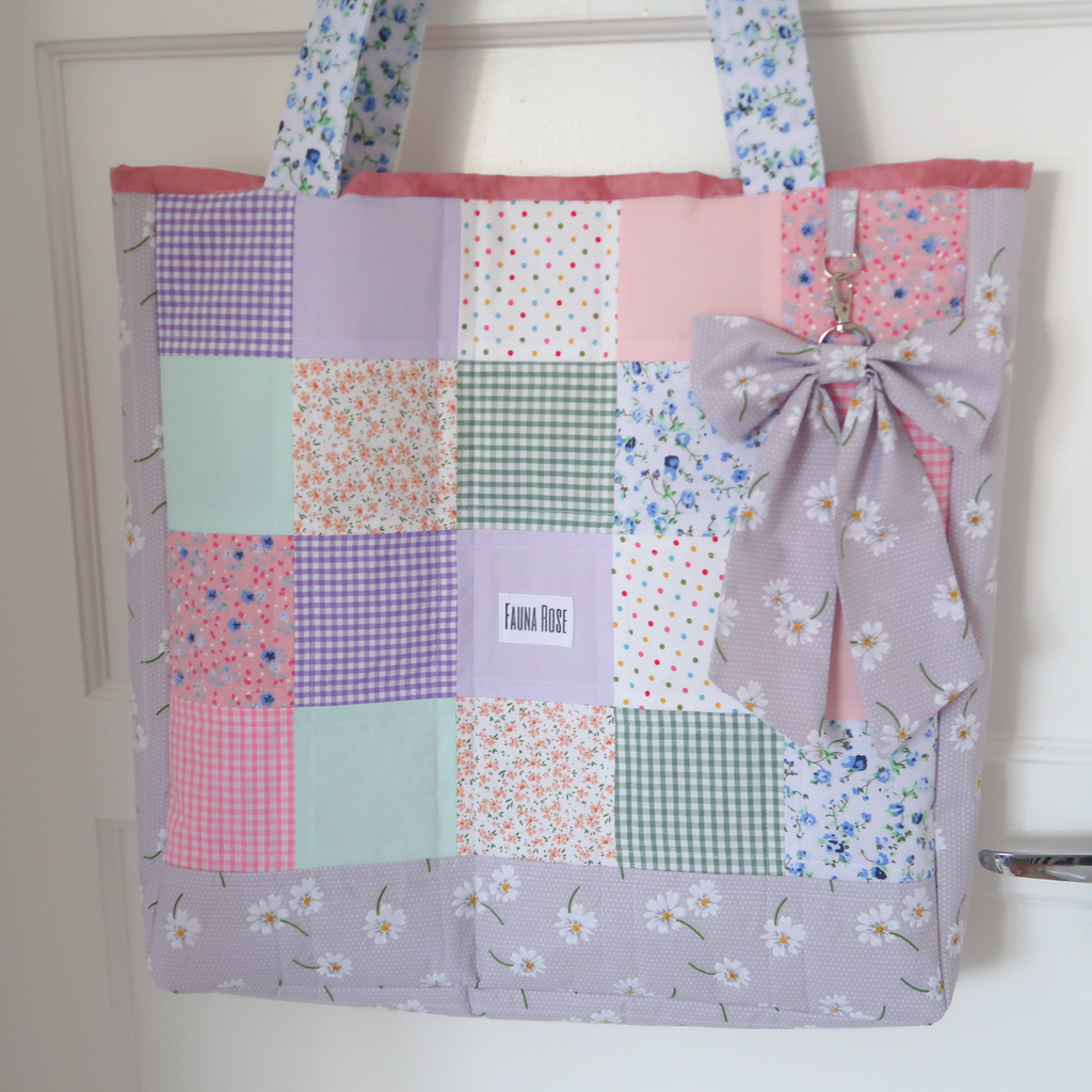 Pastel Picnic Large Tote Bag With Detachable Bow Keychain