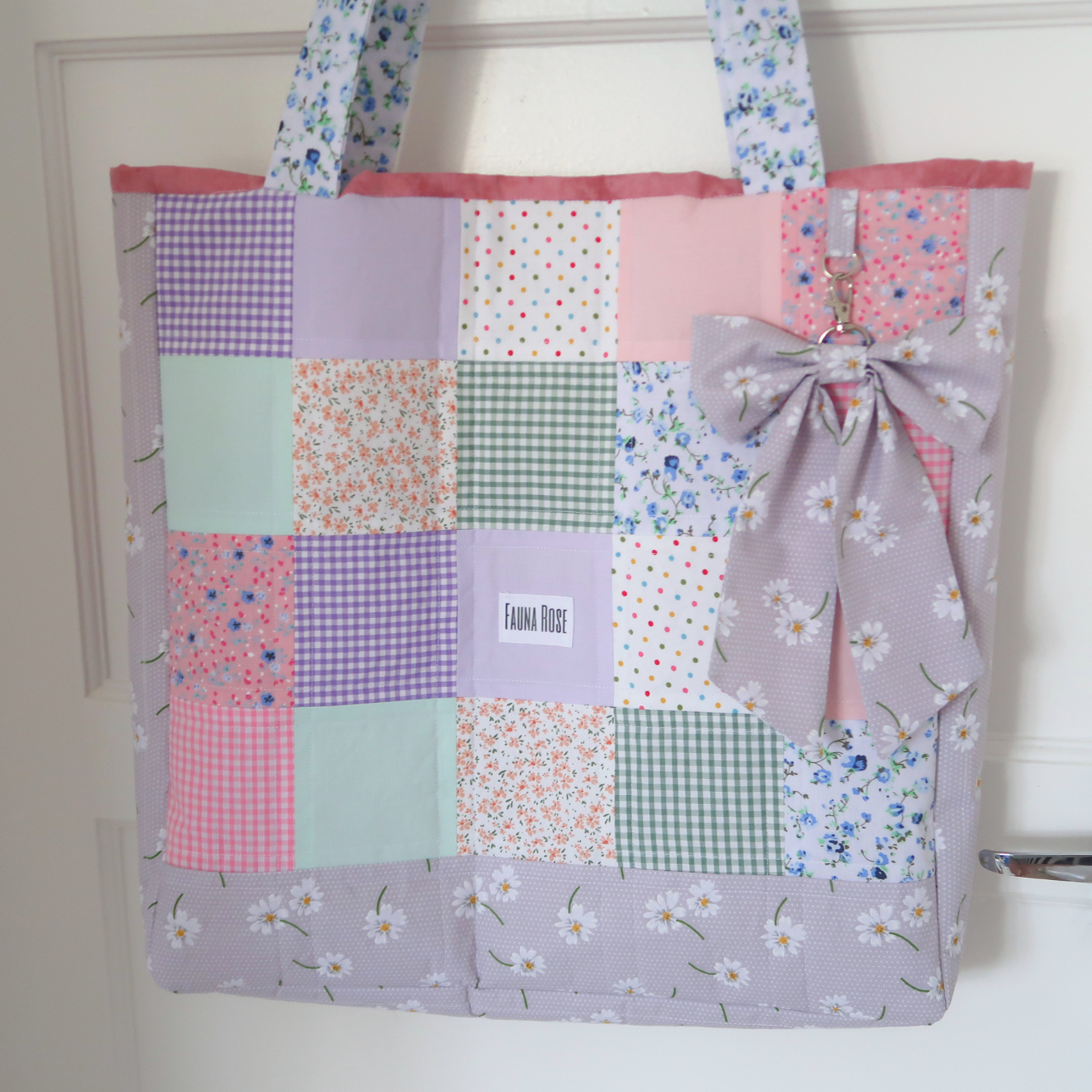Pastel Picnic Large Tote Bag With Detachable Bow Keychain