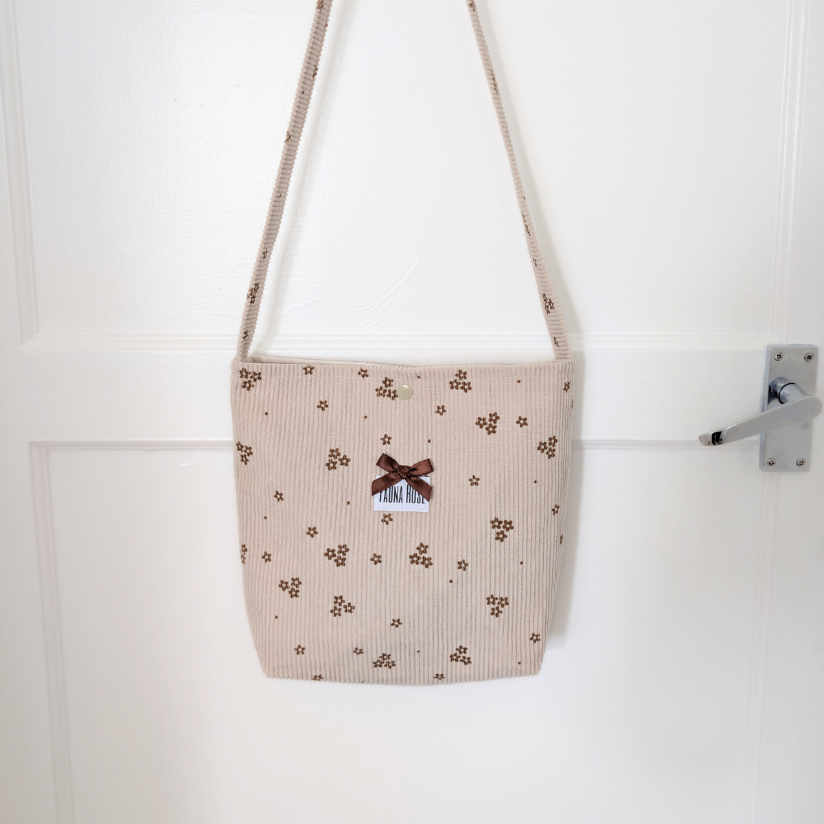 Cream & Brown Floral Mini Corduroy Tote Bag