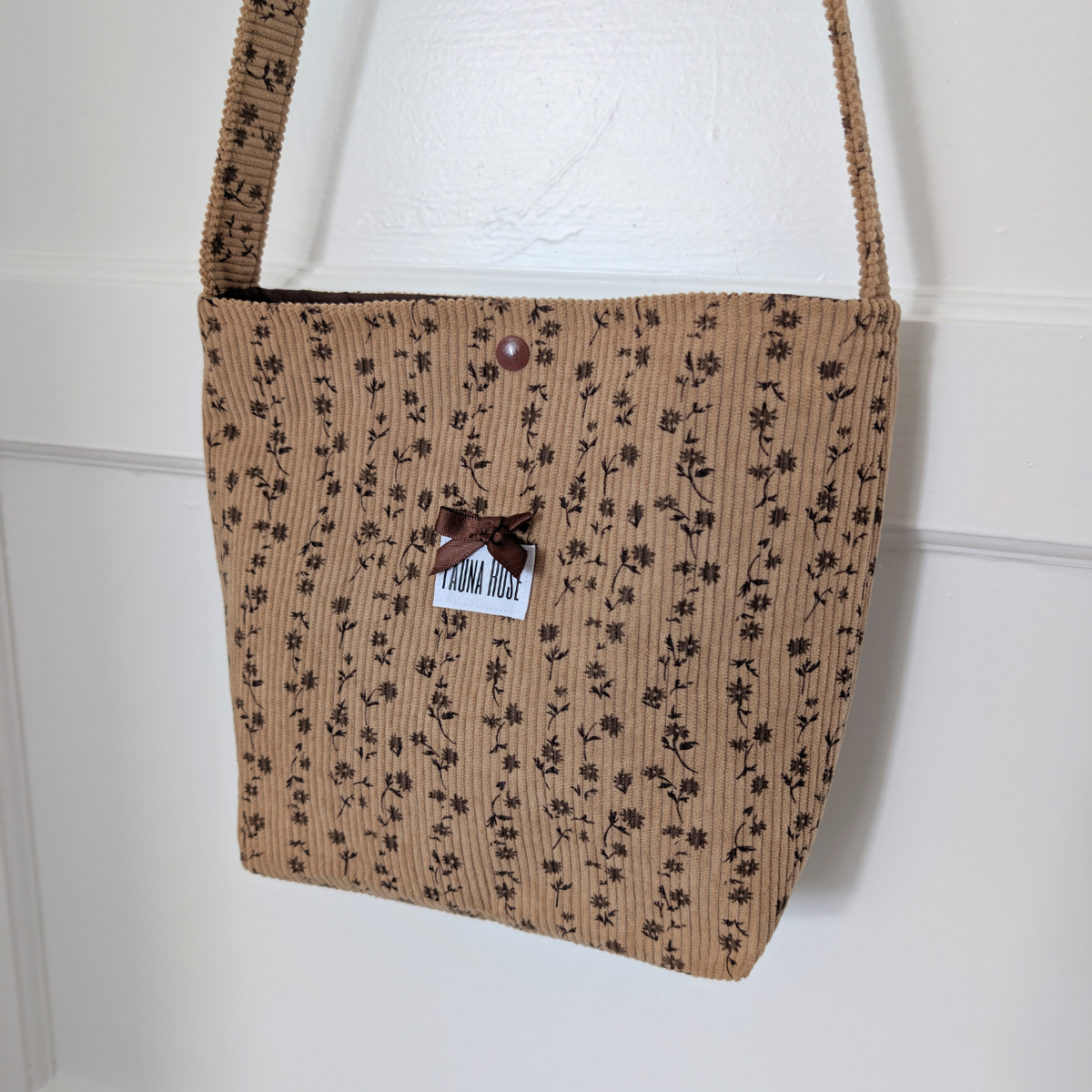 Brown Floral Mini Corduroy Tote Bag
