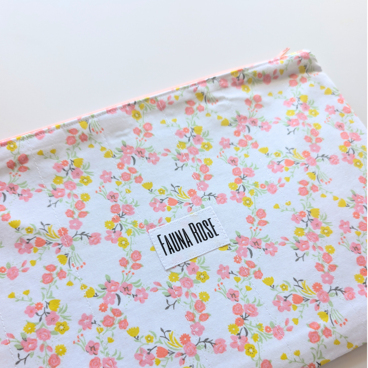 Peachy Yellow Floral Large Zipper Pouch