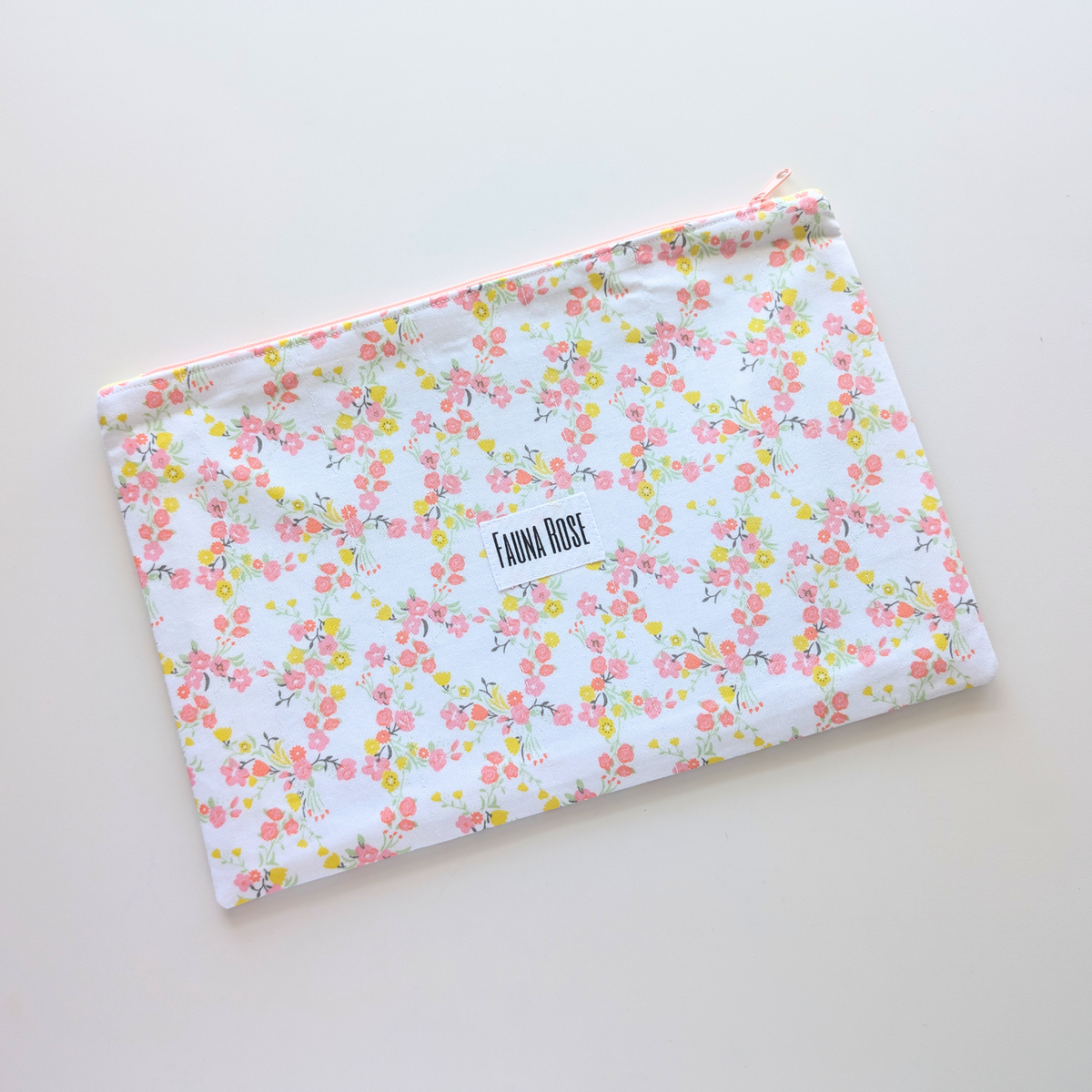 Peachy Yellow Floral Large Zipper Pouch