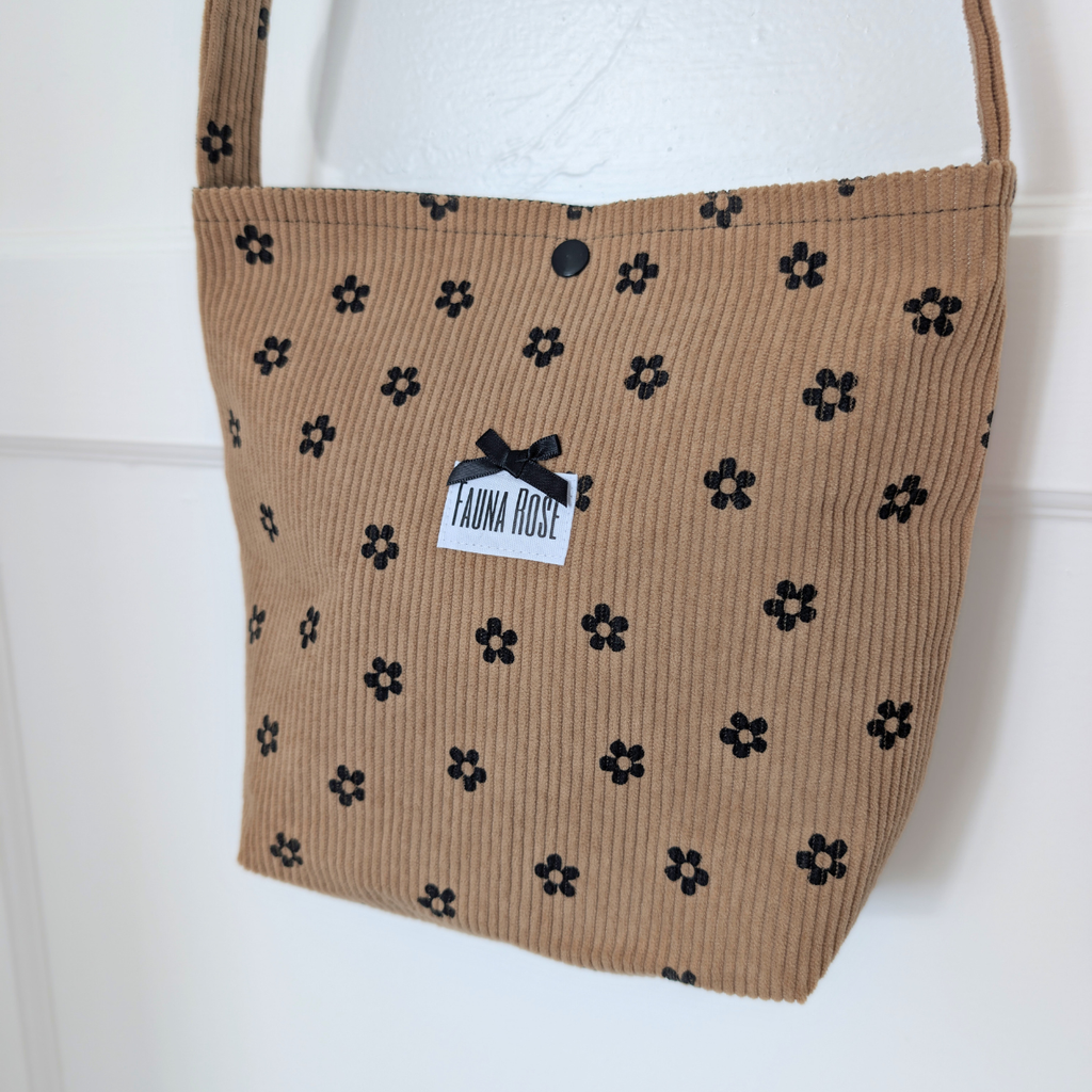 Brown & Black Floral Mini Corduroy Tote Bag