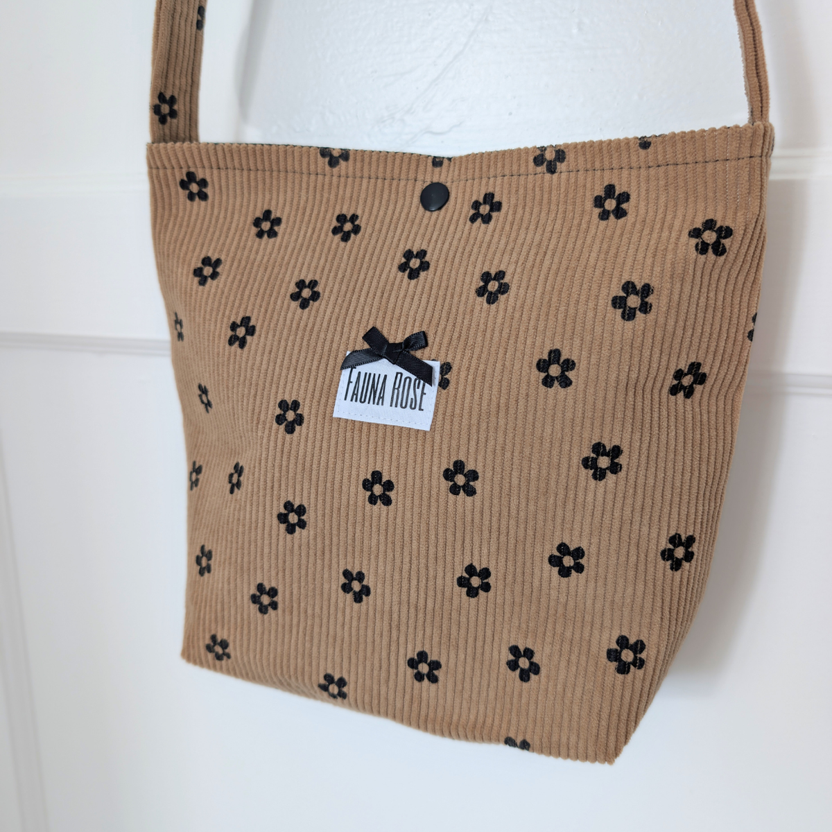 Brown & Black Floral Mini Corduroy Tote Bag