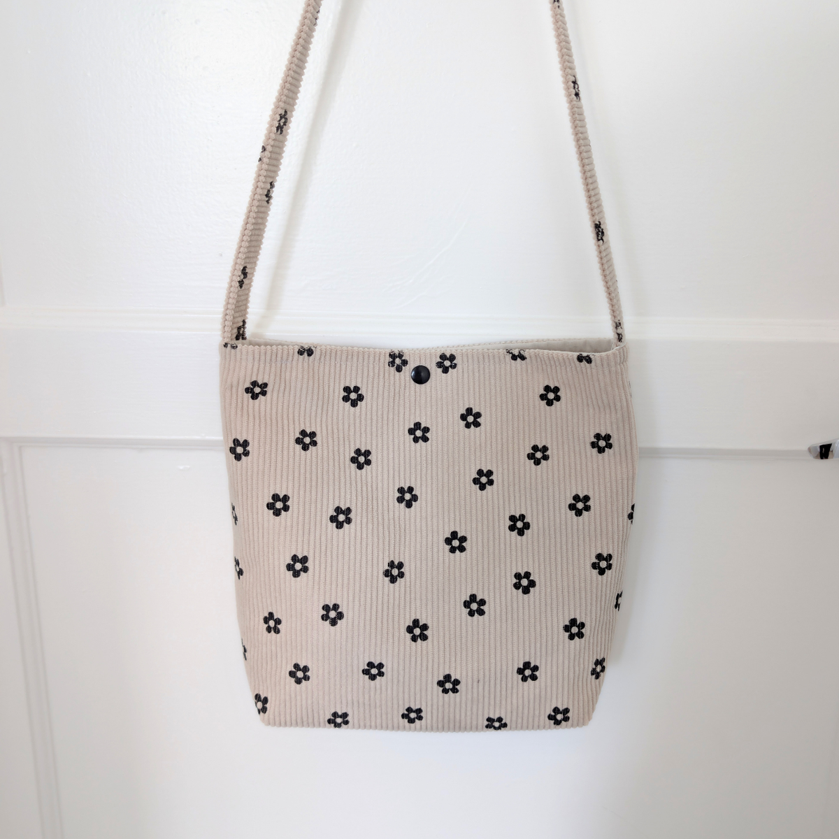 Cream & Black Floral Mini Corduroy Tote Bag