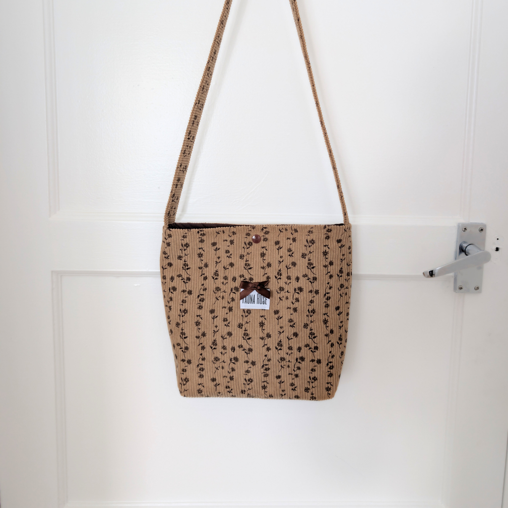 Brown Floral Mini Corduroy Tote Bag