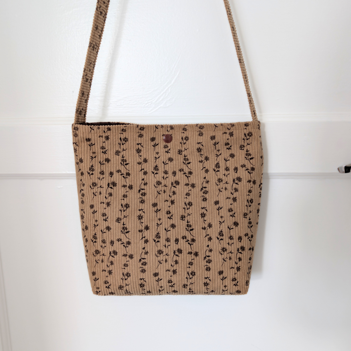 Brown Floral Mini Corduroy Tote Bag
