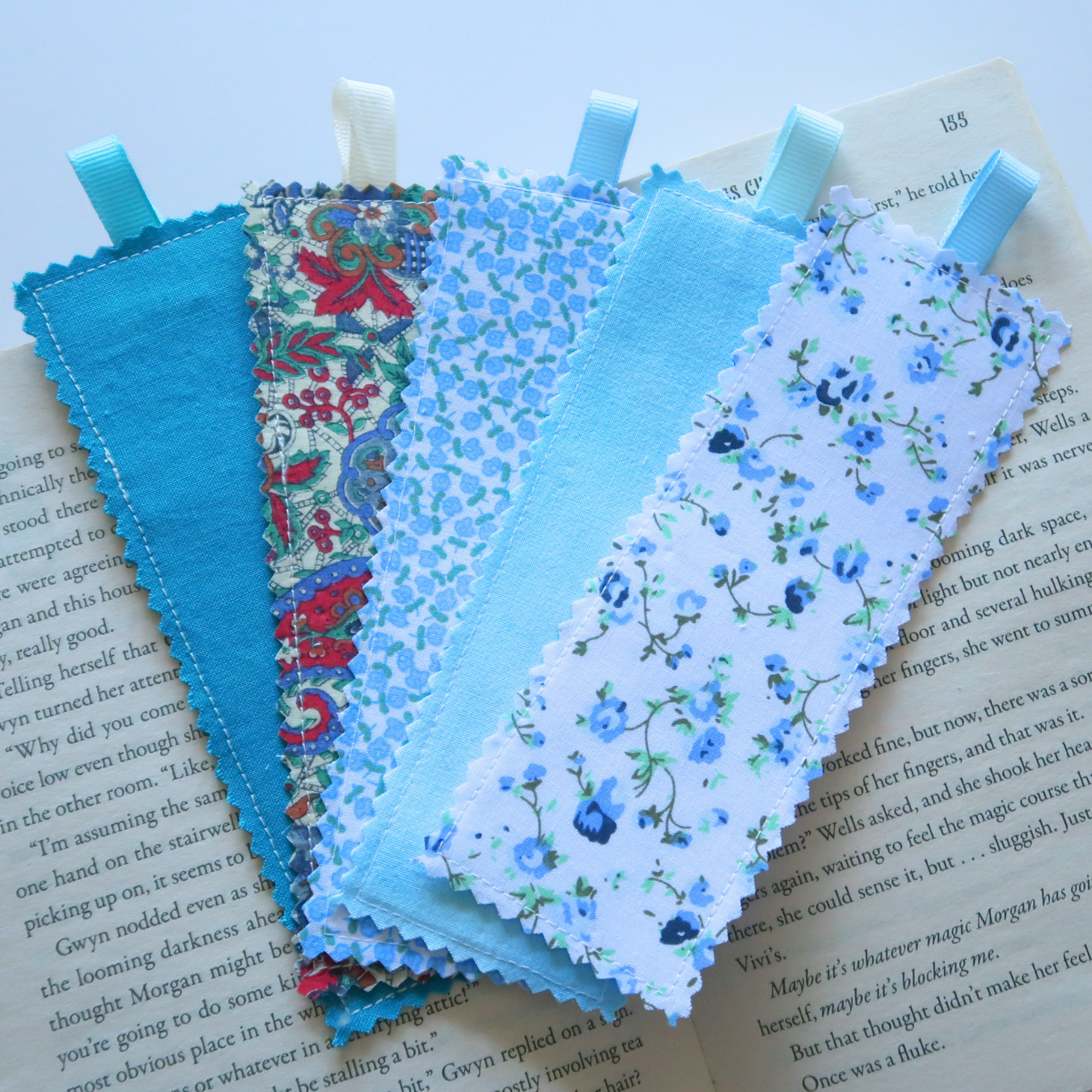 Blue Mixed Prints Fabric Bookmark