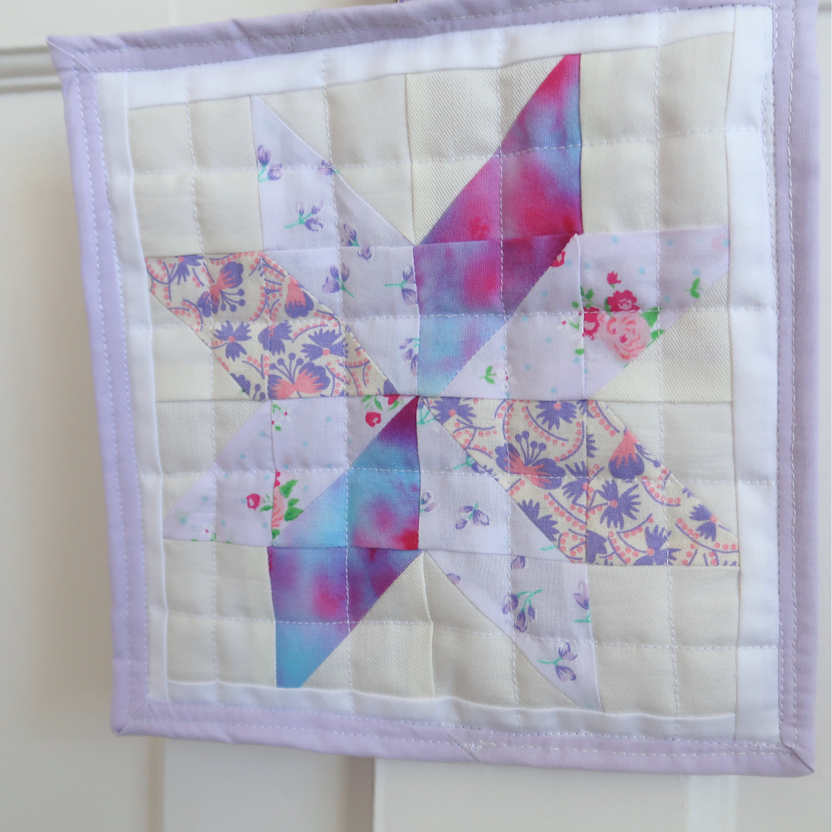 Small Lilac Wonky Scrappy Quilt Block Wall Hanging