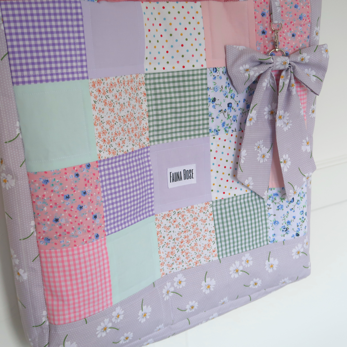 Pastel Picnic Large Tote Bag With Detachable Bow Keychain