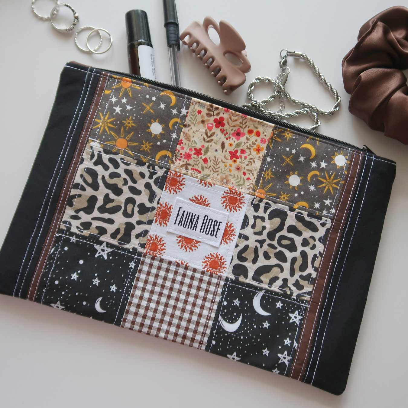 Carter - Large Patchwork Zipper Pouch