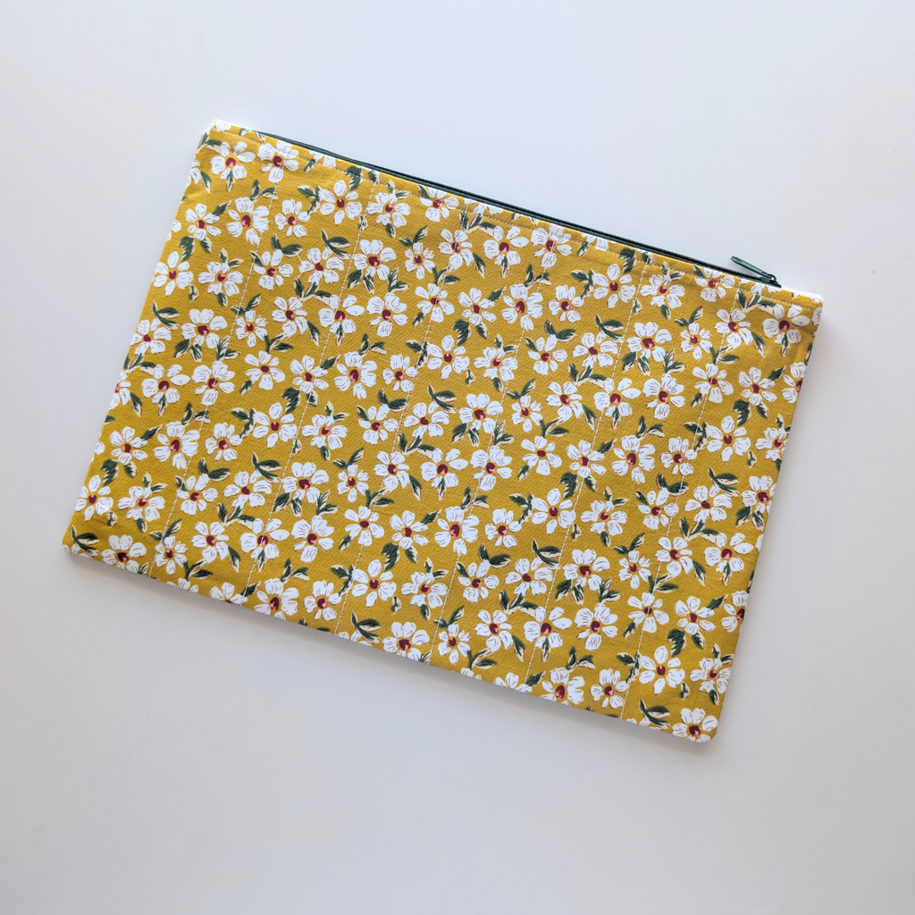 Mustard Floral Large Zipper Pouch