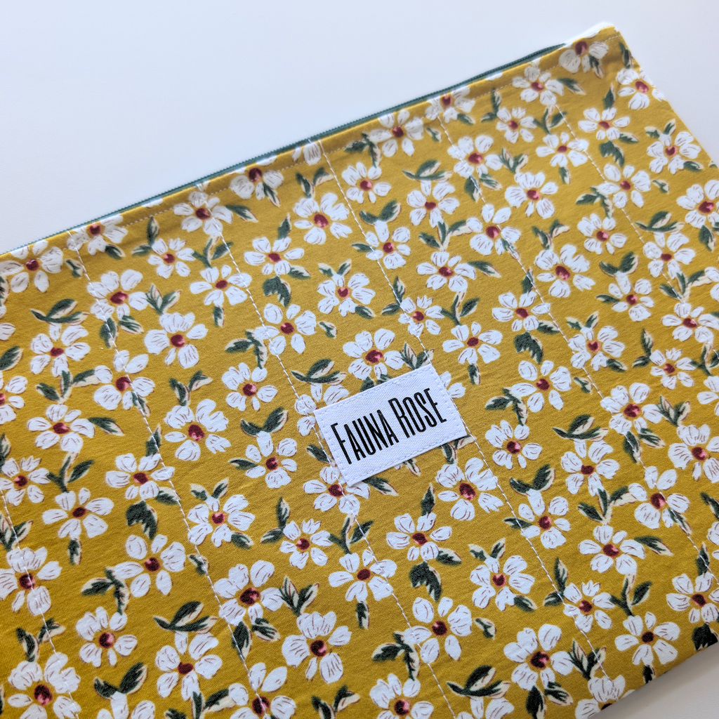 Mustard Floral Large Zipper Pouch