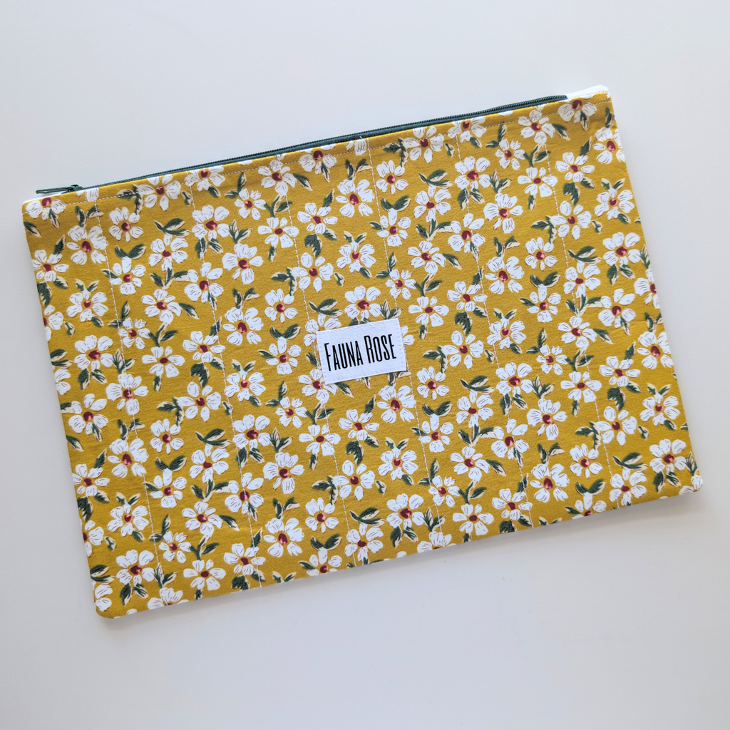 Mustard Floral Large Zipper Pouch
