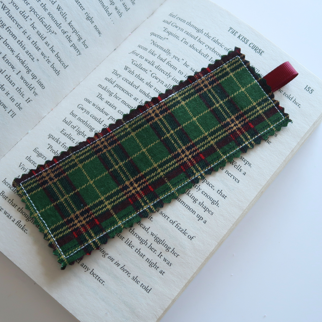 Green Tartan Fabric Bookmark
