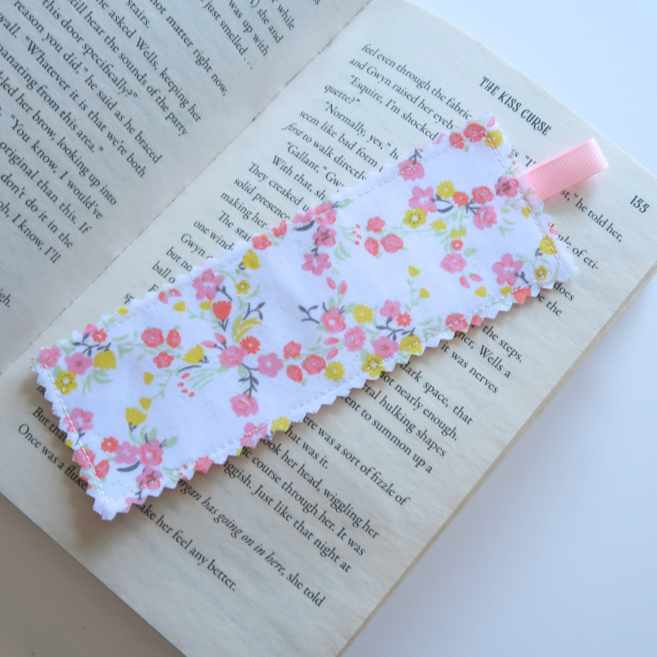 Pink & Yellow Florals Fabric Bookmark