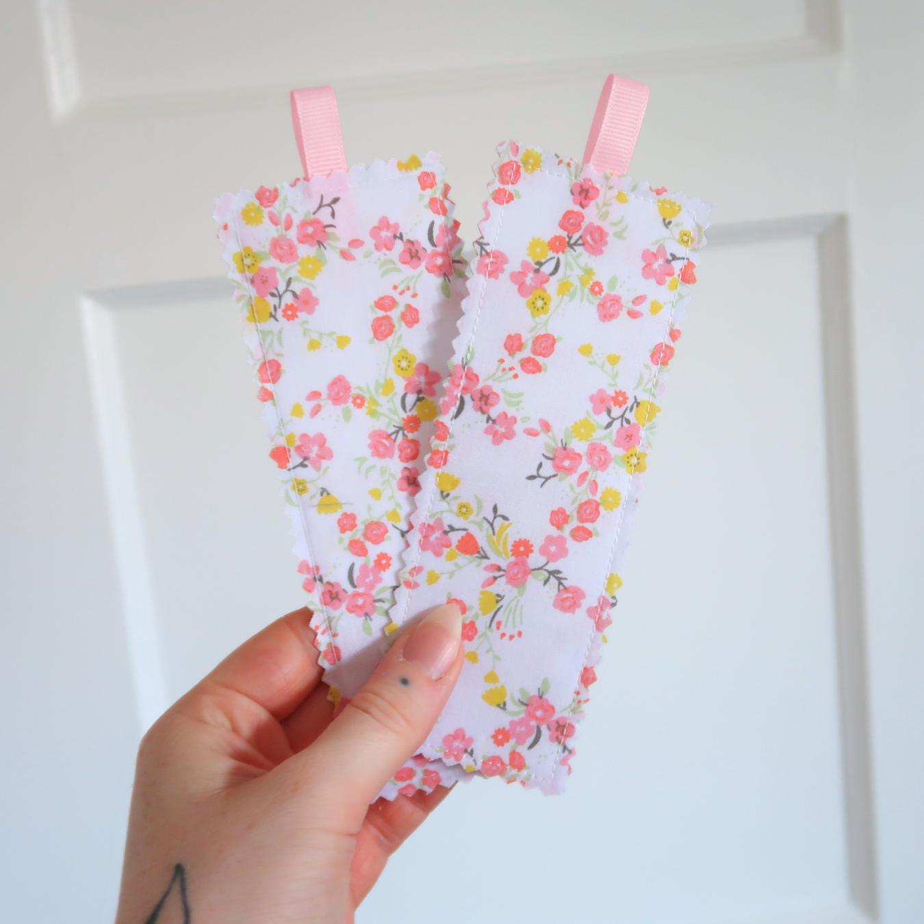 Pink & Yellow Florals Fabric Bookmark