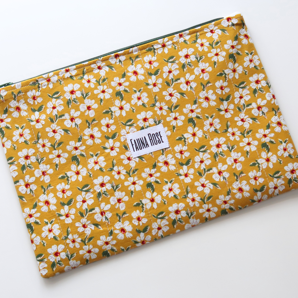 Mustard Floral Large Zipper Pouch