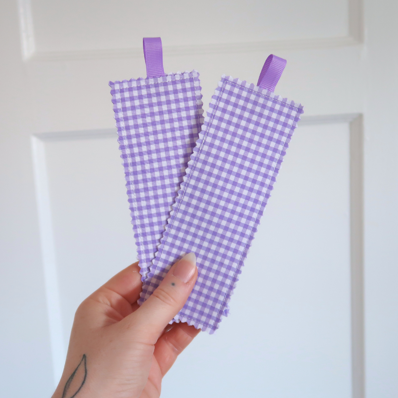 Lilac Gingham Fabric Bookmark