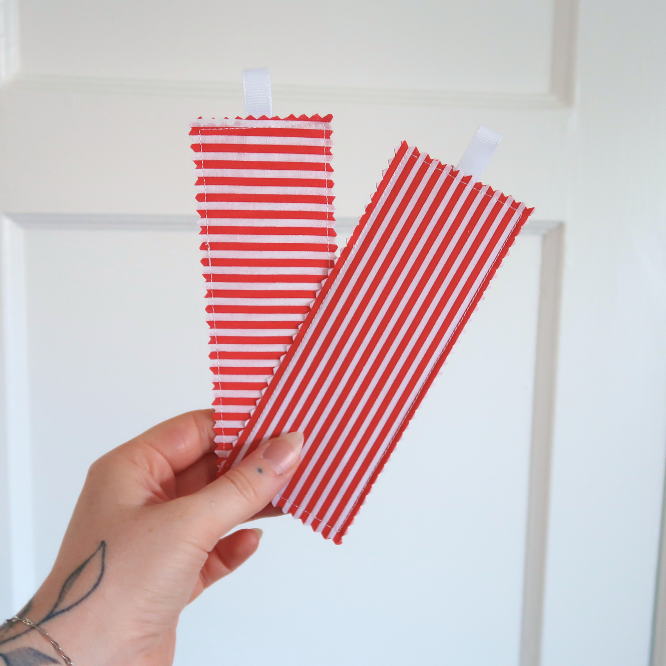 Red Candy Stripes Fabric Bookmarks