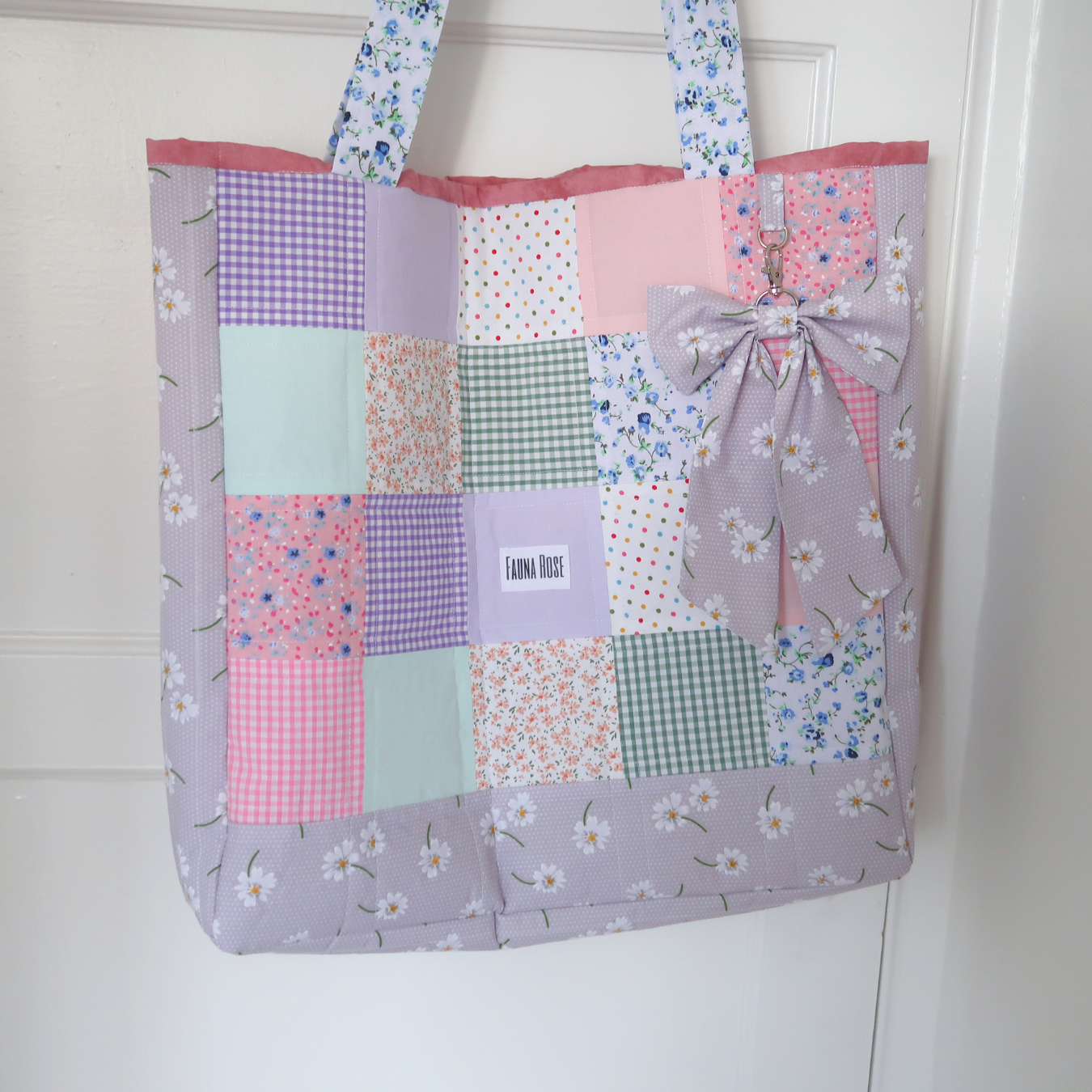 Pastel Picnic Large Tote Bag With Detachable Bow Keychain